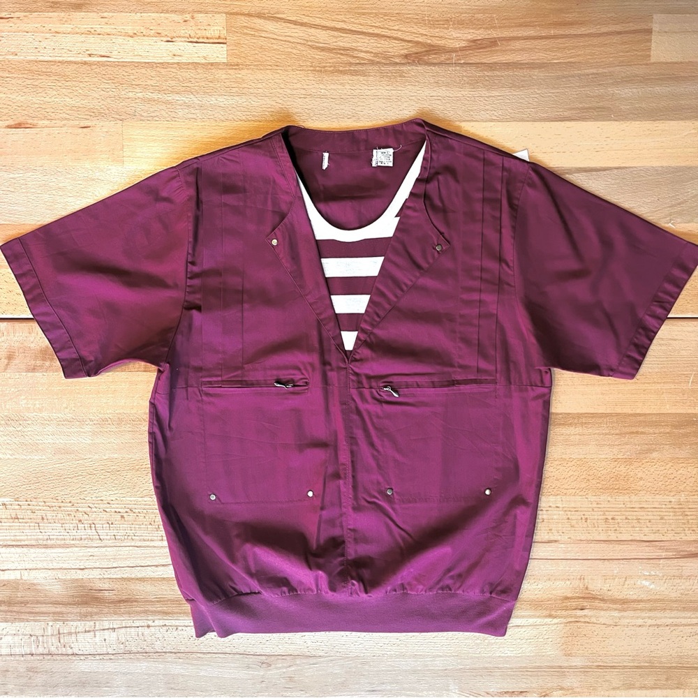 Vintage Early 80s Woven Maroon Striped Top Small